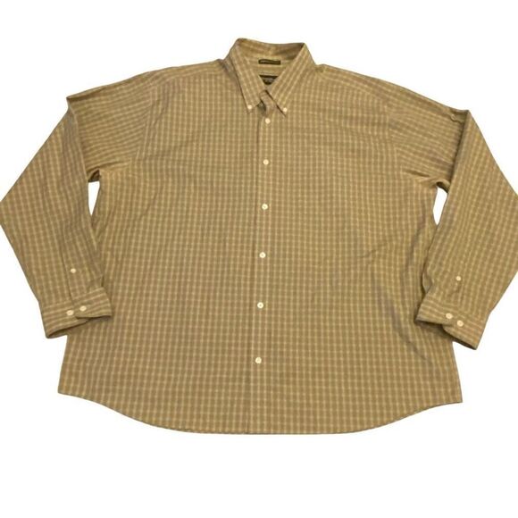 Eddie Bauer Olive Checked Long Sleeve Button Down Shirt Sz XXL - Picture 1 of 12